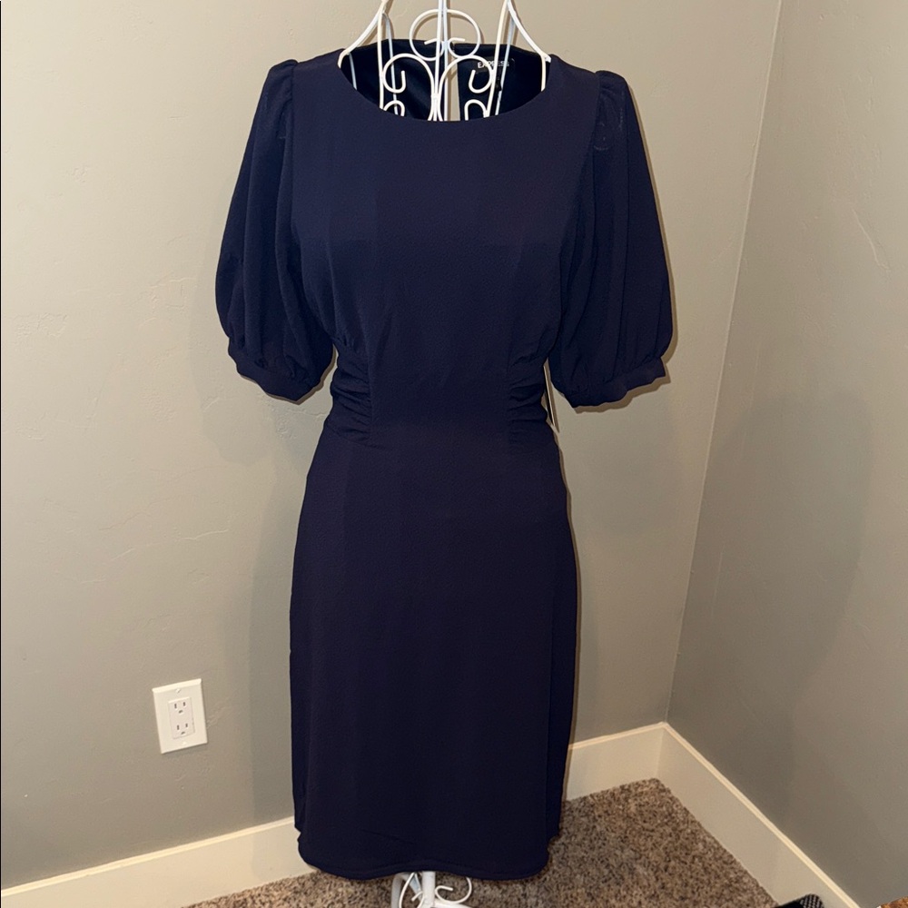 Express Elegant Navy Mid Sleeve Dress